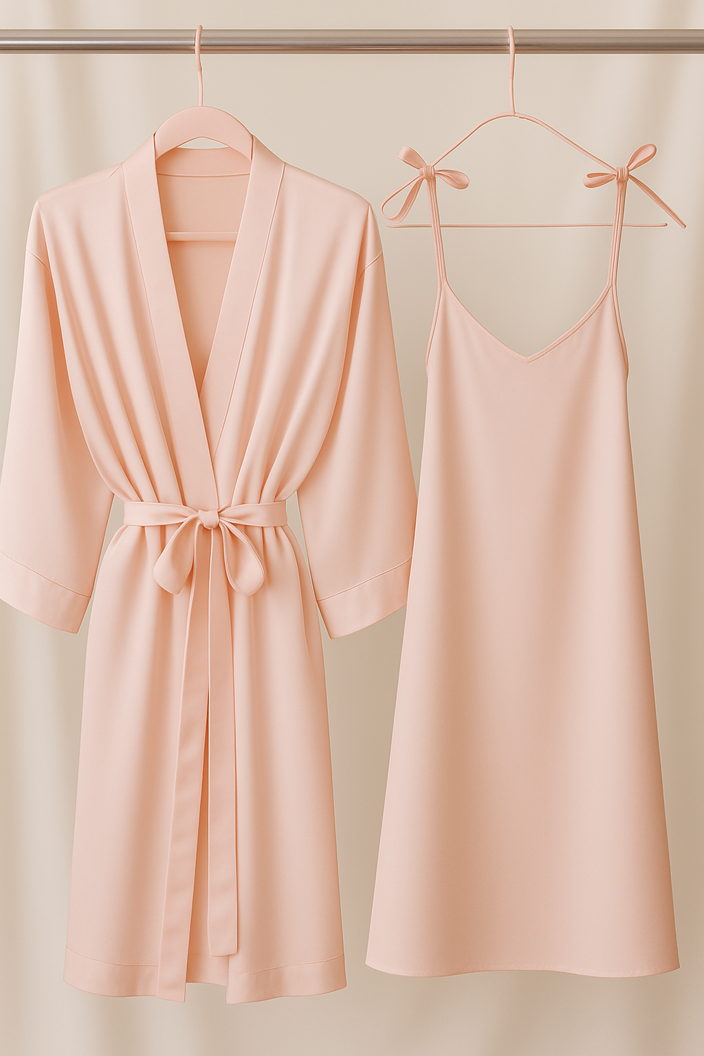 Silk Satin Robe & Slip Dress – Blush pink